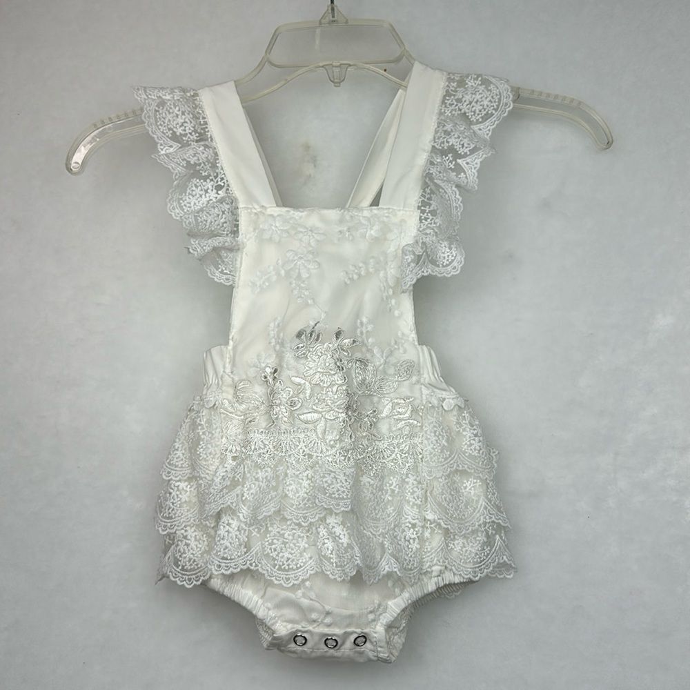 Canis Baby Girls Summer Outfits Floral Lace Tutu Romper with Headband